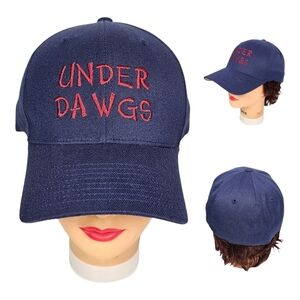 UNDER DAWGS Flexfit L-XL Baseball Adult Hat Cap Underdog Navy Blue‎ x Red
